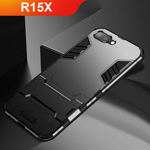 Oppo R15X用ハイブリットバンパーケース スタンド プラスチック 兼シリコーン カバー A01 Oppo ブラック