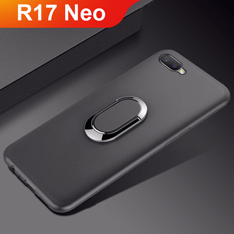Oppo R17 Neo用極薄ソフトケース シリコンケース 耐衝撃 全面保護 アンド指輪 マグネット式 バンパー A01 Oppo ブラック