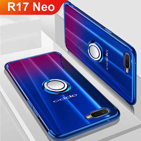 Oppo R17 Neo用極薄ソフトケース シリコンケース 耐衝撃 全面保護 クリア透明 アンド指輪 マグネット式 S01 Oppo ネイビー