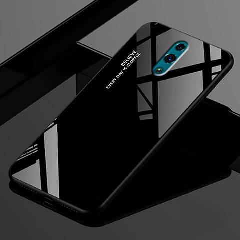 Oppo Realme X用ハイブリットバンパーケース プラスチック 鏡面 虹 グラデーション 勾配色 カバー Oppo ブラック