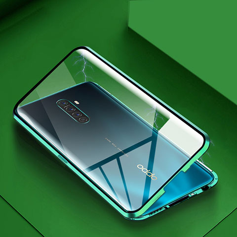 Oppo Reno Ace用ケース 高級感 手触り良い アルミメタル 製の金属製 360度 フルカバーバンパー 鏡面 カバー M09 Oppo グリーン