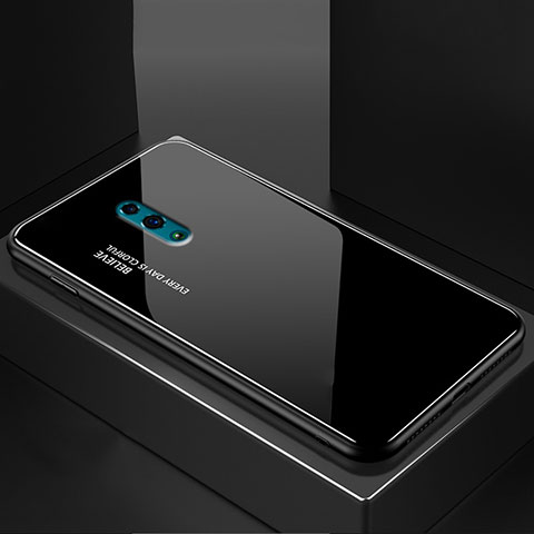 Oppo Reno用ハイブリットバンパーケース プラスチック 鏡面 虹 グラデーション 勾配色 カバー Oppo ブラック