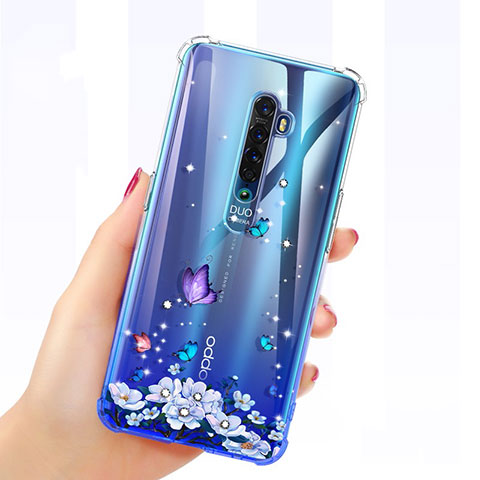 Oppo Reno2用極薄ソフトケース シリコンケース 耐衝撃 全面保護 クリア透明 花 Oppo パープル