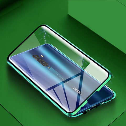 Oppo Reno2用ケース 高級感 手触り良い アルミメタル 製の金属製 360度 フルカバーバンパー 鏡面 カバー C01 Oppo グリーン