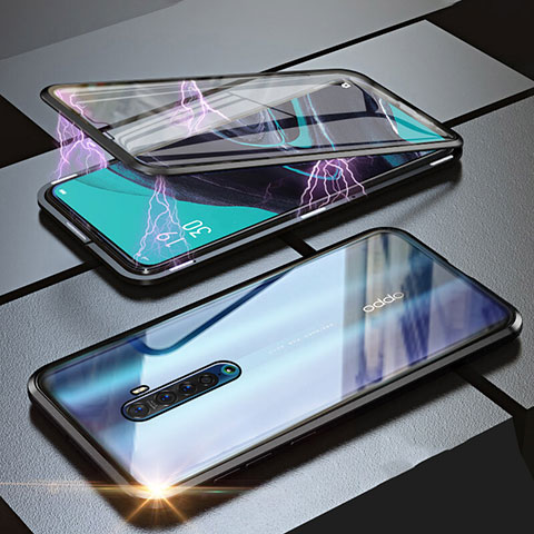 Oppo Reno2用ケース 高級感 手触り良い アルミメタル 製の金属製 360度 フルカバーバンパー 鏡面 カバー M05 Oppo ブラック