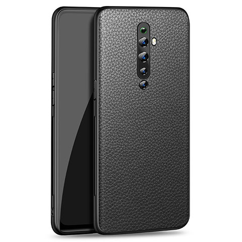 Oppo Reno2 Z用シリコンケース ソフトタッチラバー レザー柄 カバー C01 Oppo ブラック