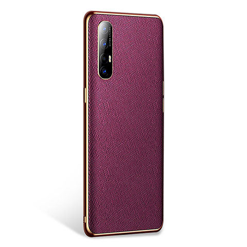 Oppo Reno3 Pro用ケース 高級感 手触り良いレザー柄 L02 Oppo パープル