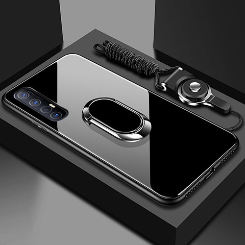 Oppo Reno3 Pro用ハイブリットバンパーケース プラスチック 鏡面 カバー アンド指輪 マグネット式 A02 Oppo ブラック