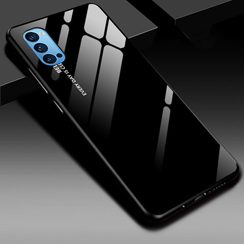 Oppo Reno4 5G用ハイブリットバンパーケース プラスチック 鏡面 虹 グラデーション 勾配色 カバー H01 Oppo ブラック