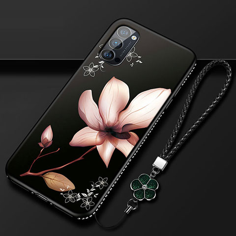 Oppo Reno4 5G用シリコンケース ソフトタッチラバー 花 カバー S01 Oppo ブラウン