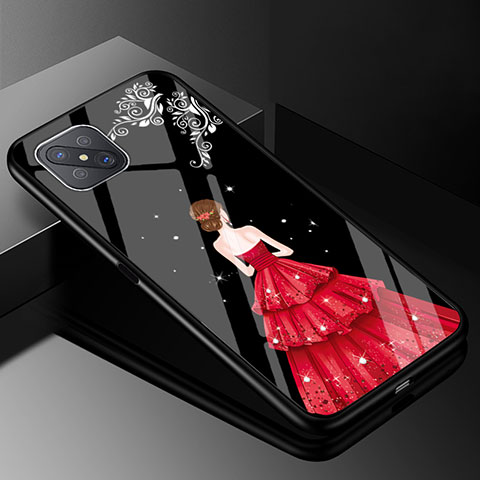 Oppo Reno4 Z 5G用ハイブリットバンパーケース プラスチック ドレスガール ドレス少女 鏡面 カバー Oppo レッド・ブラック