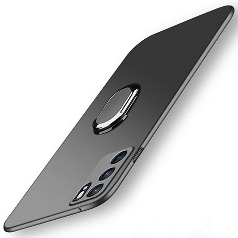 Oppo Reno6 5G用ハードケース プラスチック 質感もマット アンド指輪 マグネット式 Oppo ブラック