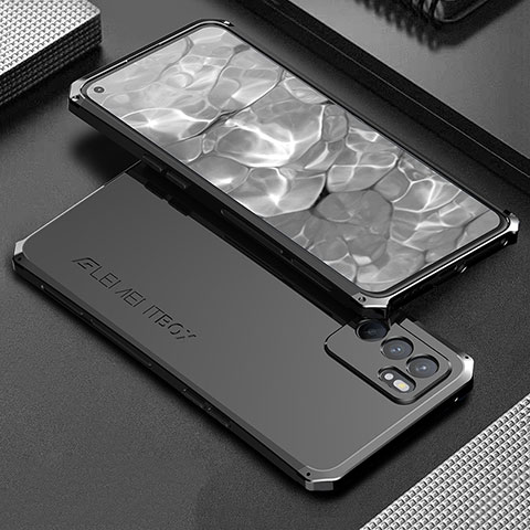 Oppo Reno6 5G用360度 フルカバー ケース 高級感 手触り良い アルミメタル 製の金属製 Oppo ブラック