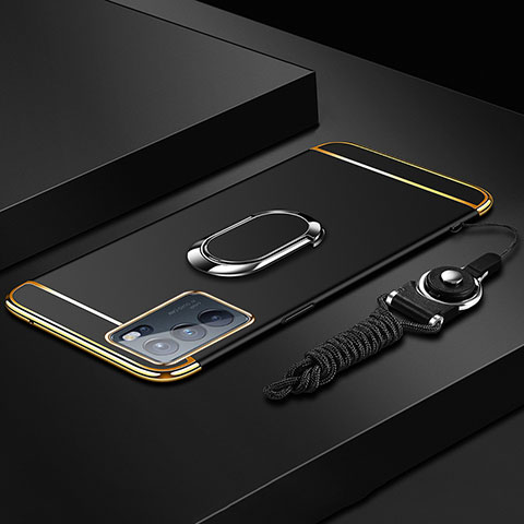 Oppo Reno6 Pro 5G India用ケース 高級感 手触り良い メタル兼プラスチック バンパー アンド指輪 Oppo ブラック