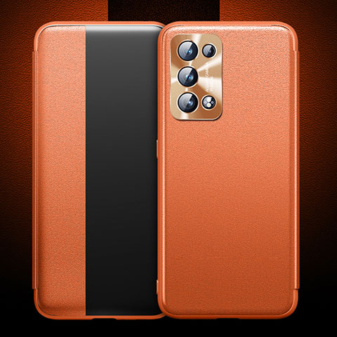 Oppo Reno6 Pro+ Plus 5G用手帳型 レザーケース スタンド カバー Oppo オレンジ