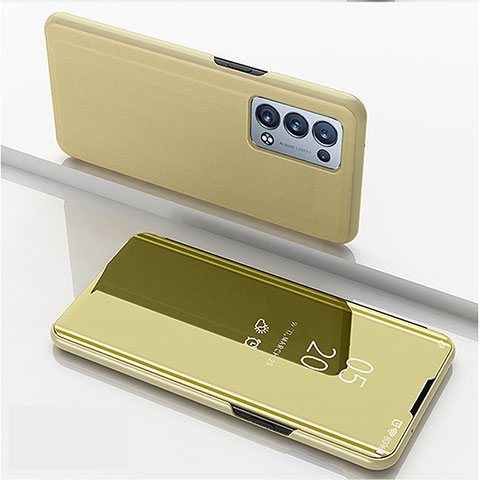 Oppo Reno6 Pro+ Plus 5G用手帳型 レザーケース スタンド 鏡面 カバー Oppo ゴールド