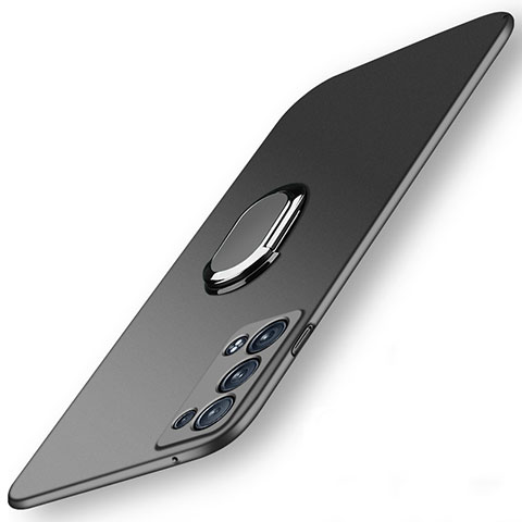 Oppo Reno6 Pro+ Plus 5G用ハードケース プラスチック 質感もマット アンド指輪 マグネット式 Oppo ブラック