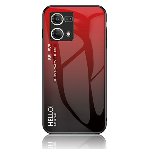 Oppo Reno7 4G用ハイブリットバンパーケース プラスチック 鏡面 虹 グラデーション 勾配色 カバー LS1 Oppo レッド