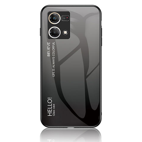 Oppo Reno7 4G用ハイブリットバンパーケース プラスチック 鏡面 虹 グラデーション 勾配色 カバー LS1 Oppo ダークグレー