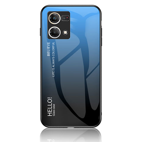 Oppo Reno7 4G用ハイブリットバンパーケース プラスチック 鏡面 虹 グラデーション 勾配色 カバー LS1 Oppo ネイビー