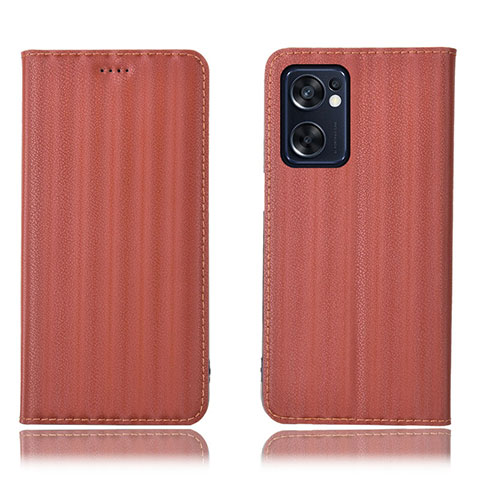 Oppo Reno7 SE 5G用手帳型 レザーケース スタンド カバー H23P Oppo ブラウン