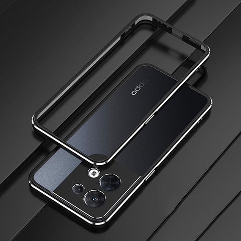 Oppo Reno8 5G用ケース 高級感 手触り良い アルミメタル 製の金属製 バンパー カバー S01 Oppo シルバー・ブラック