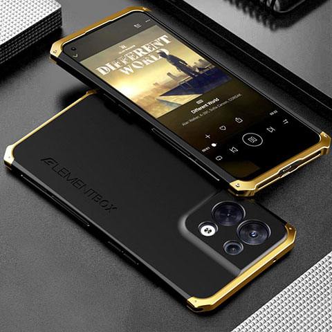 Oppo Reno8 5G用360度 フルカバー ケース 高級感 手触り良い アルミメタル 製の金属製 Oppo ゴールド・ブラック