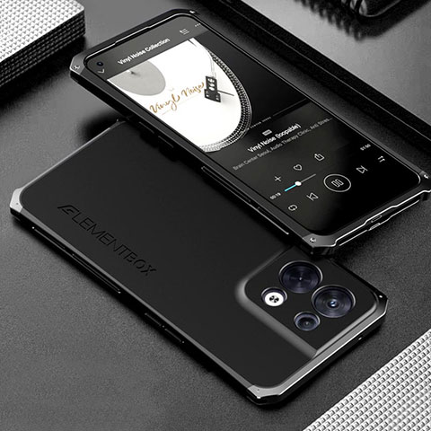 Oppo Reno8 5G用360度 フルカバー ケース 高級感 手触り良い アルミメタル 製の金属製 Oppo ブラック