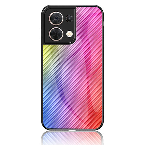 Oppo Reno8 5G用ハイブリットバンパーケース プラスチック 鏡面 虹 グラデーション 勾配色 カバー LS2 Oppo ピンク