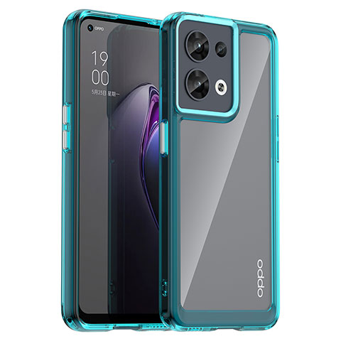 Oppo Reno8 5G用ハイブリットバンパーケース クリア透明 プラスチック カバー J01S Oppo シアン