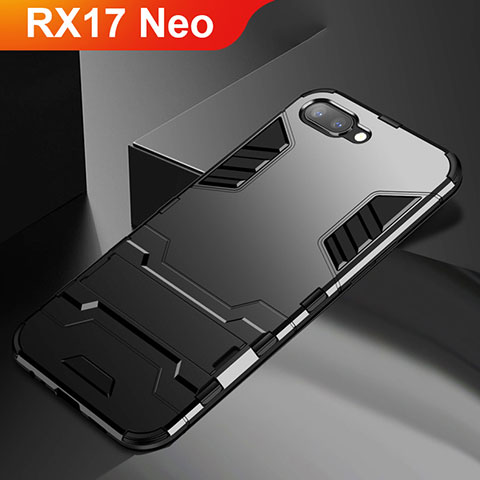 Oppo RX17 Neo用ハイブリットバンパーケース スタンド プラスチック 兼シリコーン カバー A01 Oppo ブラック