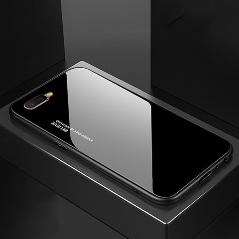 Oppo RX17 Neo用ハイブリットバンパーケース プラスチック 鏡面 虹 グラデーション 勾配色 カバー H01 Oppo ブラック