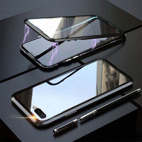 Oppo RX17 Neo用ケース 高級感 手触り良い アルミメタル 製の金属製 360度 フルカバーバンパー 鏡面 カバー T05 Oppo ブラック