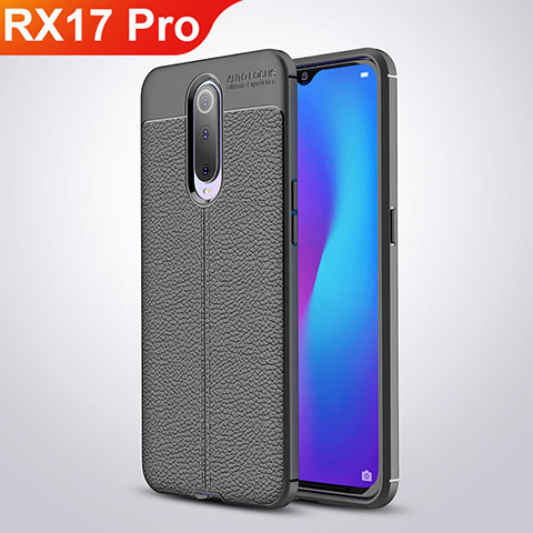 Oppo RX17 Pro用シリコンケース ソフトタッチラバー レザー柄 W01 Oppo ブラック