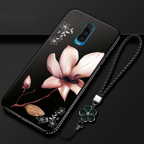 Oppo RX17 Pro用シリコンケース ソフトタッチラバー 花 カバー Oppo ブラウン