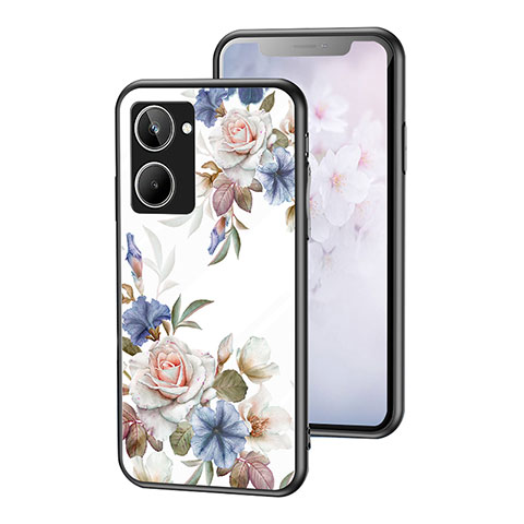 Realme 10 4G用ハイブリットバンパーケース プラスチック 鏡面 花 カバー Realme ホワイト