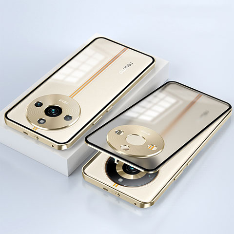 Realme 11 Pro+ Plus 5G用ケース 高級感 手触り良い アルミメタル 製の金属製 360度 フルカバーバンパー 鏡面 カバー Realme ゴールド