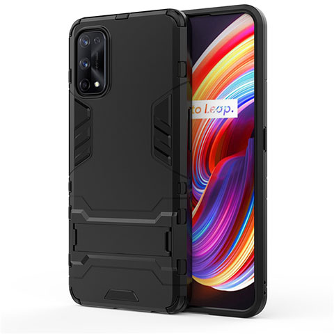 Realme 7 Pro用ハイブリットバンパーケース スタンド プラスチック 兼シリコーン カバー Realme ブラック