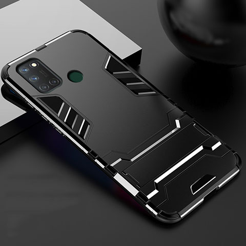 Realme 7i用ハイブリットバンパーケース スタンド プラスチック 兼シリコーン カバー Realme ブラック