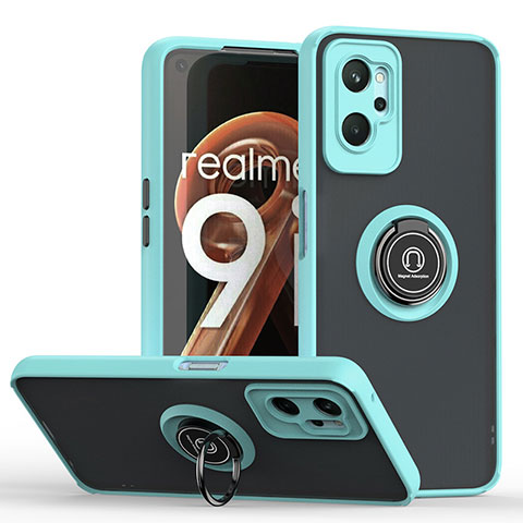 Realme 9i 4G用ハイブリットバンパーケース プラスチック アンド指輪 マグネット式 QW2 Realme シアン