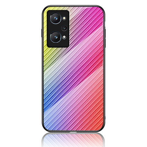 Realme GT Neo 3T 5G用ハイブリットバンパーケース プラスチック 鏡面 虹 グラデーション 勾配色 カバー LS2 Realme ピンク