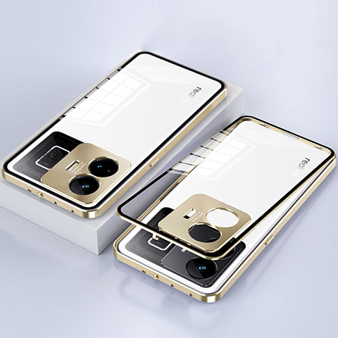 Realme GT3 5G用ケース 高級感 手触り良い アルミメタル 製の金属製 360度 フルカバーバンパー 鏡面 カバー Realme ゴールド