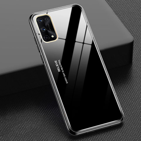 Realme Q2 Pro 5G用ハイブリットバンパーケース プラスチック 鏡面 虹 グラデーション 勾配色 カバー Realme ブラック