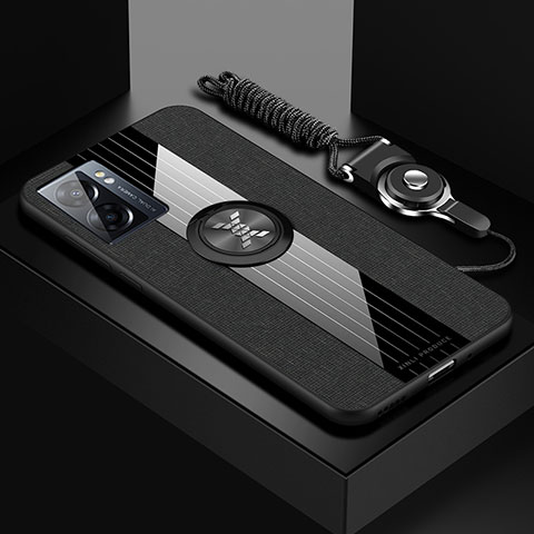 Realme V23 5G用極薄ソフトケース シリコンケース 耐衝撃 全面保護 アンド指輪 マグネット式 バンパー X03L Realme ブラック