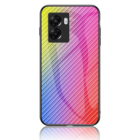 Realme V23 5G用ハイブリットバンパーケース プラスチック 鏡面 虹 グラデーション 勾配色 カバー LS2 Realme ピンク