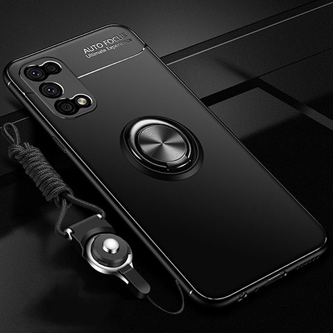 Realme V5 5G用極薄ソフトケース シリコンケース 耐衝撃 全面保護 アンド指輪 マグネット式 バンパー Realme ブラック