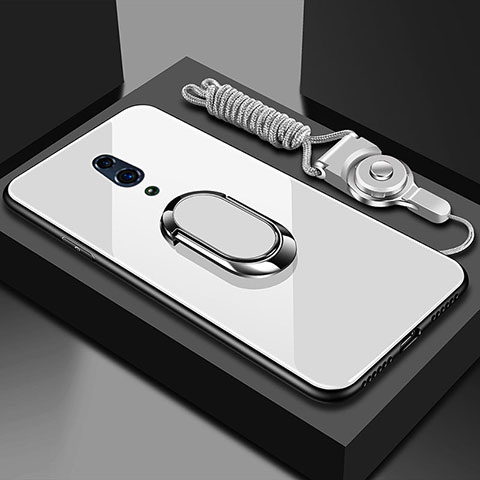 Realme X用ハイブリットバンパーケース プラスチック 鏡面 カバー アンド指輪 マグネット式 Realme ホワイト