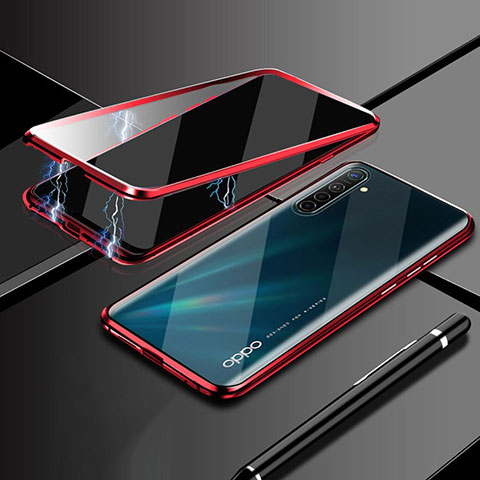 Realme X2用ケース 高級感 手触り良い アルミメタル 製の金属製 360度 フルカバーバンパー 鏡面 カバー M02 Realme レッド