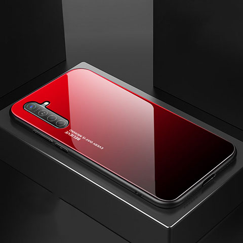 Realme X2用ハイブリットバンパーケース プラスチック 鏡面 虹 グラデーション 勾配色 カバー Realme レッド