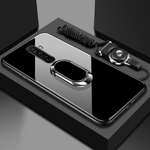 Realme X2 Pro用ハイブリットバンパーケース プラスチック 鏡面 カバー アンド指輪 マグネット式 Realme ブラック